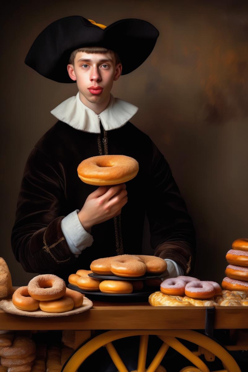 00472-1878334299-_lora_Jan van Goyen Style_1_Jan van Goyen Style - vermeer painting of young man dressed as a dutch calvinist eating a donut next.png